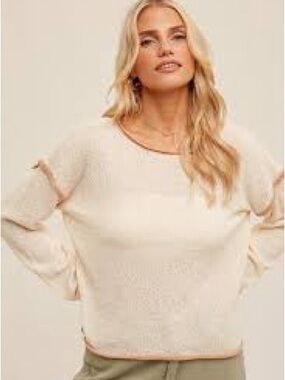 Hem & Thread Cream Exposed Seam Crewneck Sweater